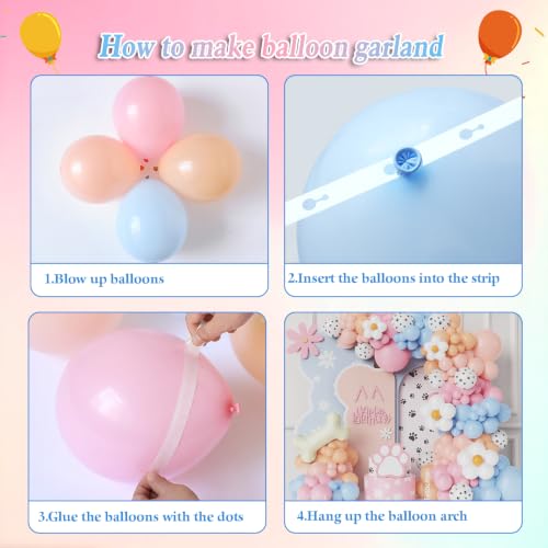 Image of 190Pcs Blue Balloon Garland Arch Kit,Dog Paw Birthday Party Decorations | Pastel Pink Blue Balloons White Daisy Balloons with Bone Foil Balloons for Baby Shower Blue Puppy Party Decorations