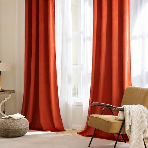 MIULEE Orange Velvet Curtains for Bedroom 2 Panel Set 54 Inch Drop Curtains - Image 2