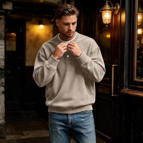 Corduroy Long Sleeve Henley Shirts for Men Casual Fall Shirt Pullovers - image 7
