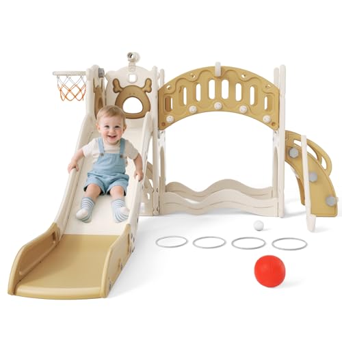 Tobogán para niños, tobogán Reforzado, tobogán extralargo, Material Grueso, más Estable, Adecuado para Zonas de Juegos al Aire Libre/Interior para niños (Vitality- Caqui 6 En 1