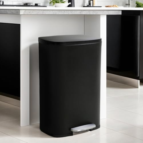Image of Kitchen Trash Can with Lid, 50L / 13 Gallon, Hands-Free Stainless Steel, Soft-Close, Odor Protection, Black
