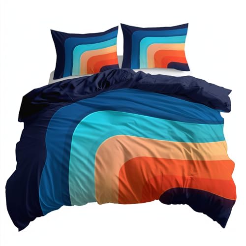 Parure de lit 220x240 cm avec housse de couette imprimé bleu nuit en microfibre douce - 5