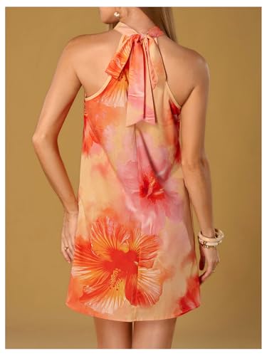 Image of Floerns Women's Sleeveless Floral Print Sundress Halter Neck A Line Short Dress