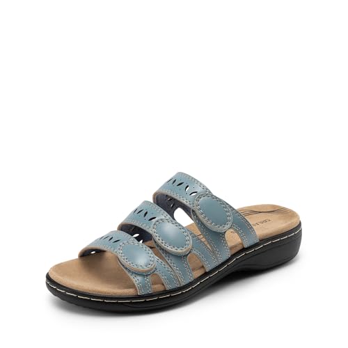 DREAM PAIRS Women's Slide Sandals Comfortable Arch Support Casual Walking Sandals Adjustable Straps Slip On Low Wedge Flat Sandals 6 Blue