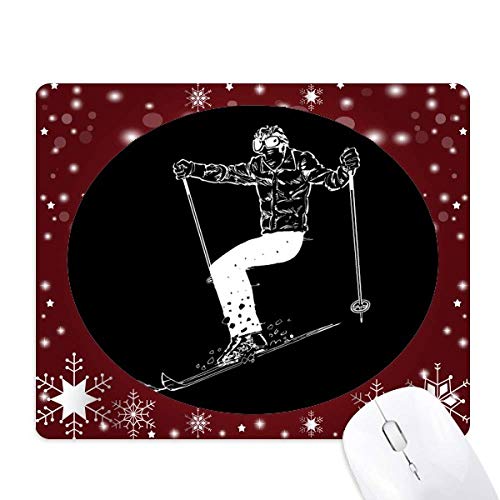 Tapis de souris ski de fond noir avec flocons de neige pour glisse fluide