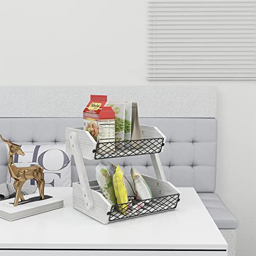 Dorhors Fruit Basket For Kitchen, 2 Tier Fruit Bowl For Kitchen Counter,Wooden Fruit Holder For Kitchen Countertop,Bread Fruit Vegetable Storage Basket Stand #TOP4