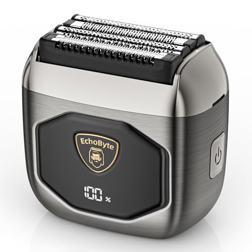 EchoByte Full Metal Electric Foil Shaver for Men: 4 Floating Blades, IPX7 Waterproof Wet & Dry Mini Razor, 120-Min Runtime USB-C Rechargeable, Quiet Travel Groomer with LED Display & Travel Lock