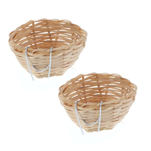 BCOATH 6Pcs Natural Bird Nest Hanging House for Parrots Handmade Pet Sleeping Bed with Hooks and Bird Breeding Nest for Birds Like Canaries and Larks