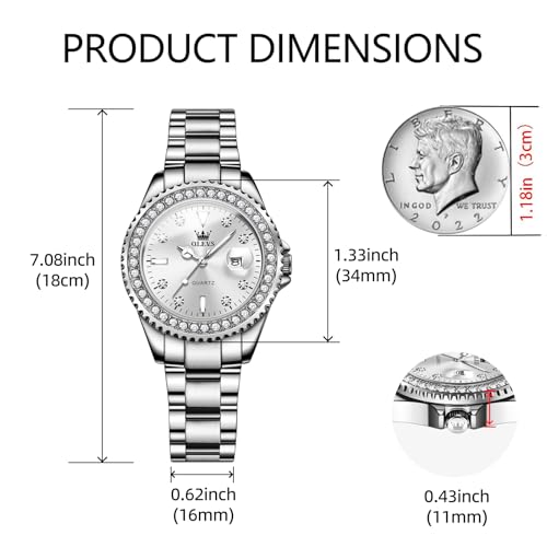 Image of OLEVS Quartz Watch Women Silver Stainless Steel Waterproof Luminous