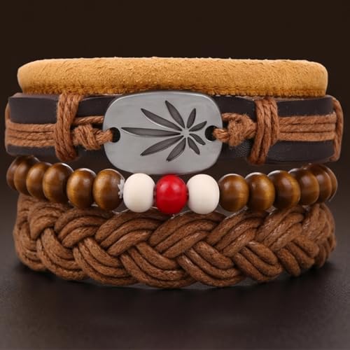 Image of THE MEN THING DREAMCATCHER - 4 Pcs Genuine Braided Leather Bracelet Set for Men & Boys (8 inch)