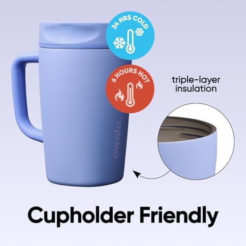 Image of Owala SmoothSip Slider Stainless Steel Insulated Travel Mug with Handle, 100% Leak Proof, For Hot and Cold Drinks, Travel Friendly with Sliding Lock Lid, 12 oz, BPA Free, Leak Proof, Out of the Blue