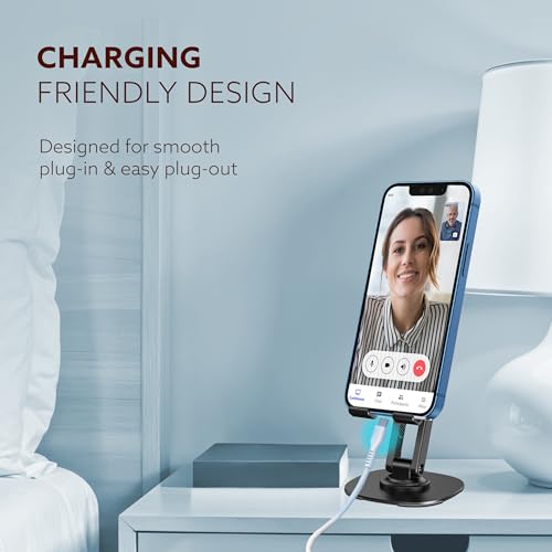 Image of AGARO 360 Revolving Mobile Stand, Foldable & Sturdy Metal Stand with 360 Rotation, Multiple Height & Angle Adjustments & Anti-Slip pads for Desk, Compatible with Smartphones, Tablets, Kindles & iPad