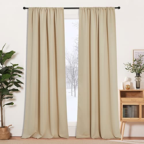 RYB HOME Blackout Curtains 95 inches Long 2 Panels Set, Farmhouse Thermal Insulated Window Curtains for Living Room Bay Window Bedroom Studio Backdrop Room Divider, Biscotti Beige, W52 x L95