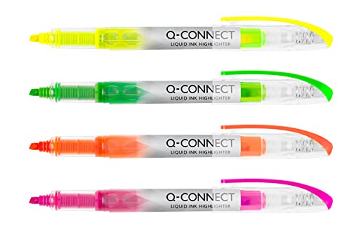 Q-CONNECT Liquid Ink Highlighter - Assorted Colours (Pack of 4)