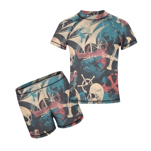 Pirate Pattern with Jolly RogerChildren's Casual Swimsuit Set - Simple and Versatile7-9Y（120cm）