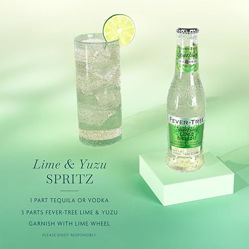 Image of Fever-Tree Sparkling Lime & Yuzu - Premium Soda Mixer for Cocktails and Mocktails, 6.8 fl oz Bottles, Pack of 24 - Naturally Sourced, Non-GMO