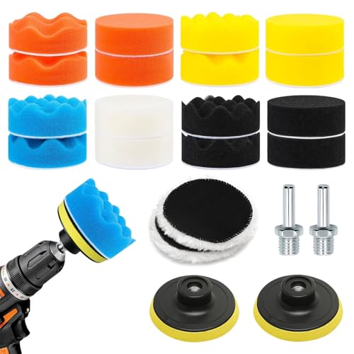22 Pcs Car Drill Polishing Pads 3 Inch Car Buffing Pads for Drill with M10 Drill Adapter Drills Buffer Polisher Attachment Kit Sponge Polishing Polisher Drills Adapter for Car Polishing and Waxing