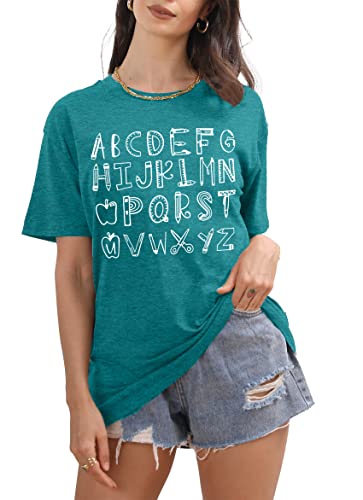 Teacher Shirt Women Alphabet Teaching Graphic Tee Tops Kindergarten Teachers Gift T-Shirts3