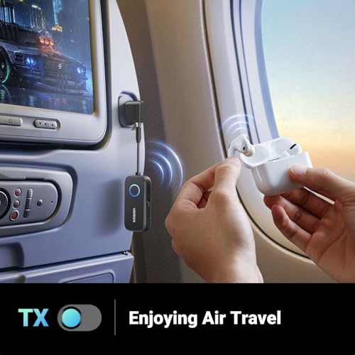 Image of UGREEN Airplane Bluetooth 5.3 Transmitter Adapter with APTX AD /APTX HD for Airpods or Headphones Dual Pairs, 2-in-1 Wireless BT Audio Receiver for Any 3.5MM Jack on Flight, TV, Car Stereo, Treadmill