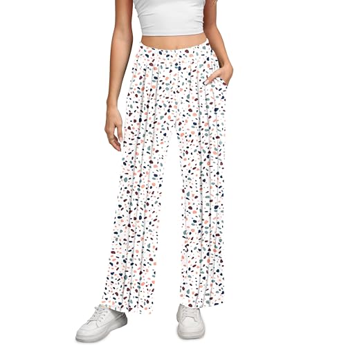 Womens Wide Leg Pants Elastic High Waist Loose Casual Trousers Fashion Pleated Pants with Pockets Floral2