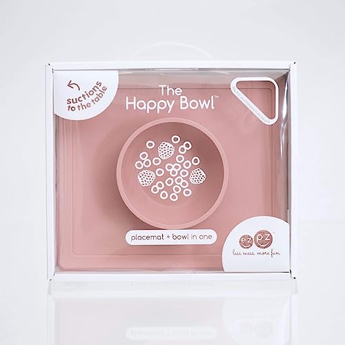Image of ezpz Happy Bowl - 100% Food Grade Silicone Suction Bowl with Built-in Placemat for Toddlers + Preschoolers Promotes Baby Self-Feeding, Non-Slip, BPA Toxic Free, Microwave Safe - 24months+ (Blush)