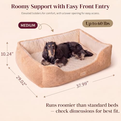 Cooling Orthopedic Dog Bed Medium Size Dogs - Memory Foam for Joint Pain & Arthritis, Comfort Pet Bed w/Washable Removable Cover & Waterproof Liner, Dog Couch w/Raised Bolster & Non-Slip Base - Image 2