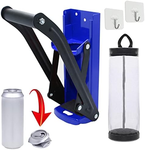 ANFU 16oz Aluminum Can Crusher & Bottle Opener, Wall Mounted Soda Beer Pop Cans Smasher - Eco-Friendly Recycling Tool (Blue)