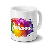 200 ml Füllvolumen Tasse mit Namen Johanna - Motiv Color Paint - Namenstasse, Kaffeebecher, Mug, Becher, Kaffeetasse - Farbe Weiß