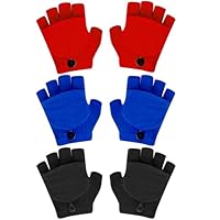 ONESING 3 Pairs Kids Fingerless Gloves with Mitten Cover Convertible Knit Gloves Kids Fingerless Mittens for Boys Girls