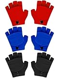 ONESING 3 Pairs Kids Fingerless Gloves with Mitten Cover Convertible Knit Gloves Kids Fingerless Mittens for Boys Girls