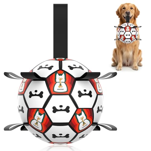 Image of Dog Soccer Ball with Straps, 6 Inch for Small and Medium Dogs, E | Footable Floating Dog Toy for Training, Fetch & Water Play, Interactive Dog Toys with Pump and Needle for Inflation