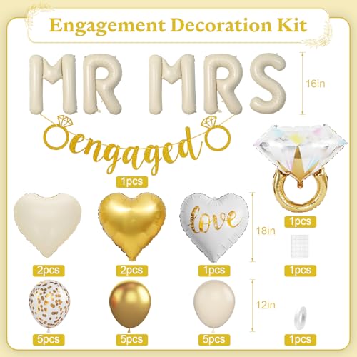 Image of Sand White Engagement Party Decorations, MR and MRS Balloons Decor, White