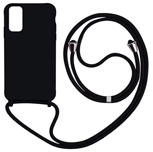 JMstore Coque Compatible avec iphone 12 Pro Max Silicone étui téléphone,Collier pour Étui Colliers de cellulaire Mince Antichoc Réglable Lanyard Case(Noir) Cover