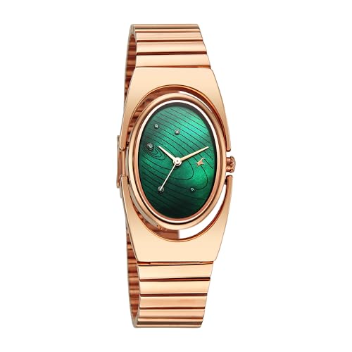 Image of Fastrack UFO Quartz Green Shaped Dial Girls Watch | Rose Gold Colour Band | Watches for Girls Analog - 6318WM02
