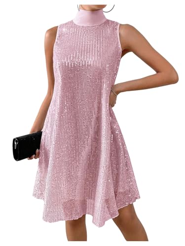 Image of Floerns Women's Sequin Sleeveless Tank High Neck Bow Shiny Party Dress