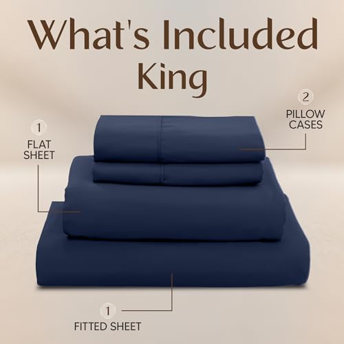 Image of Utopia Bedding King Size Sheet Set - 4 Piece Bed Sheets, Soft and Breathable Microfiber, Includes 1 Fitted Sheet, 1 Flat Sheet and 2 Pillowcases - Oeko Tex (Navy Blue)
