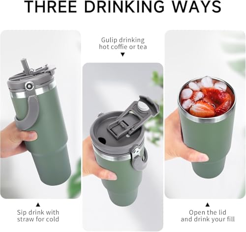 Image of Vasukie 900ML Stainless Steel Tumbler with Straw and Top Handle, Leakproof Sipper Water Bottle, Dual Flip Lid for Office, Gym, Water, Coffee, Tea and Cold Drinks (Aqua)