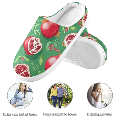 JUNZAN Funny Pomegranate Fruit Green Womens Cotton Slippers Comfortable Memory Foam House Shoes for Bedroom Christmas Presents 6-73