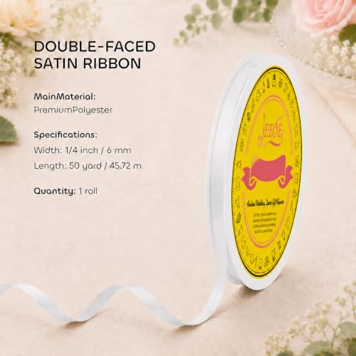 Image of Double Face Off White Satin Ribbon 1 /4 inch X 50 Yards Polyester Off White Ribbon for Gift Wrapping Very Suitable for Weddings Party Hair Bow Invitation Decorations and More