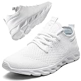 RJYWGS Running Shoes Womens Mens Tennis Gym Sneakers Slip On Walking Comfortable Lightweight Athletic Non Slip Work Casual Fashion Sports Shoes White Size Women 12/ Men 11