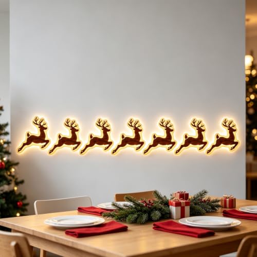 Decoración de pared navideña con diseño de reno de madera 3D, 7 unidades
