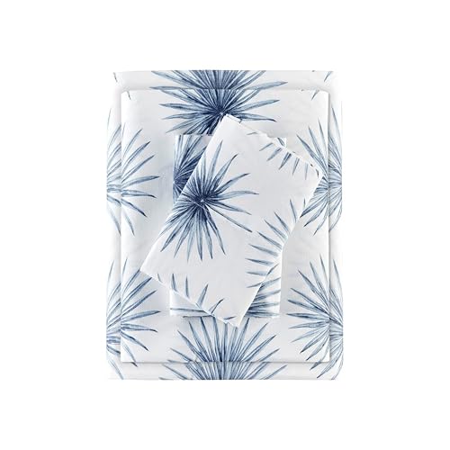 Image of Madison Park 100% Cotton Sheets, Full Size, 200TC, Blue Palmetto, 4 Piece | Breathable & Soft Sheet Set, Printed Design, All Season Comfort, Elastic Deep Pocket Fits Up to 17 inch Mattress, OEKO-TEX