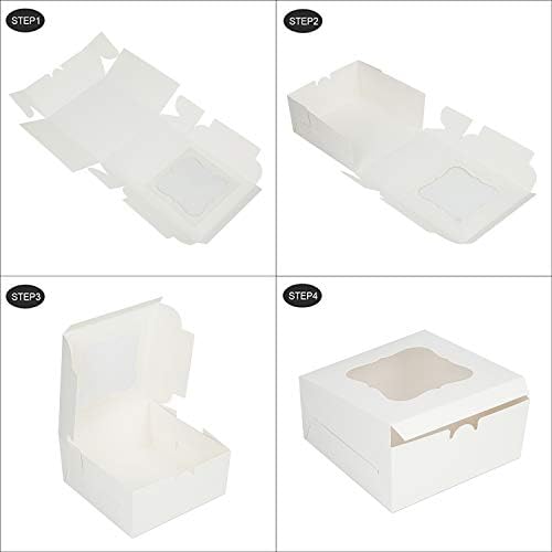 ifymei 20 Pack Cupcake Boxes 4 Hole with Window and Inserts, 6.3x6.3x3 Inch White