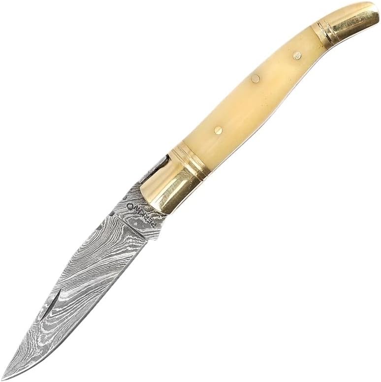 Damascus Folding knife, Unlocking Blade
