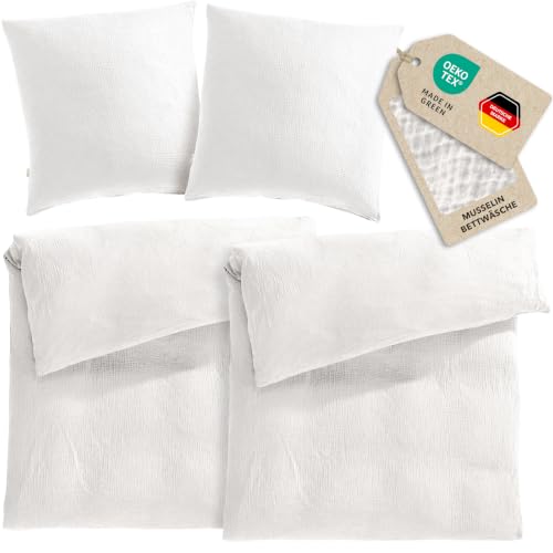 Pure Label Musselin Bettwäsche 4tlg 2x135x200+2x80x80 - Weiß – Ansicht 1