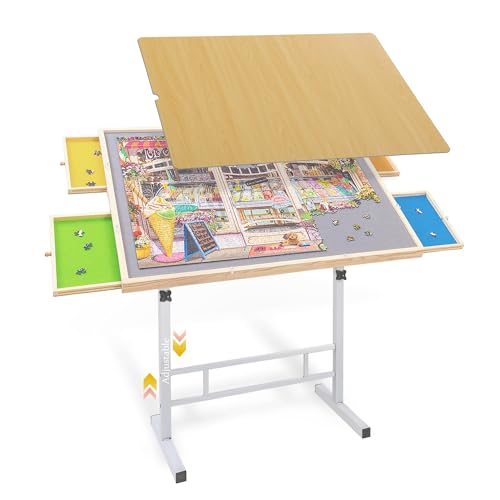 JoyPcsTable 1500 Piece Puzzle Table with Drawers & Cover, Adjustable Height & Tilt, Portable Wooden Jigsaw Board with Wheels for Adults Seniors, Game Room Gift for Men Women by JoyPcsTable - Used condition - US$81.48