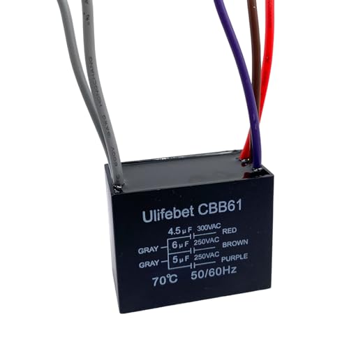 YJZR CBB61 4.5uf+6uf+5uf 5 Wire 250V AC Capacitor, Rectangular Aluminum Ceiling Fan Capacitor