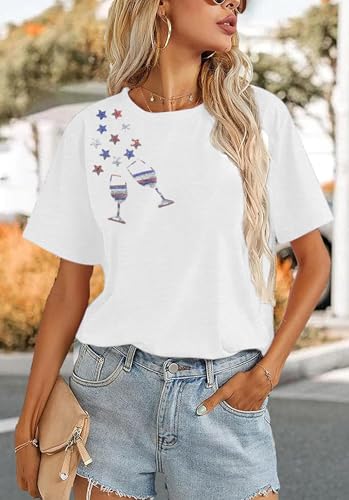 American Flag Shirts Women：4th of July V-Neck Short Sleeve Patriotic T-Shirt Memorial Day Graphic Tee3