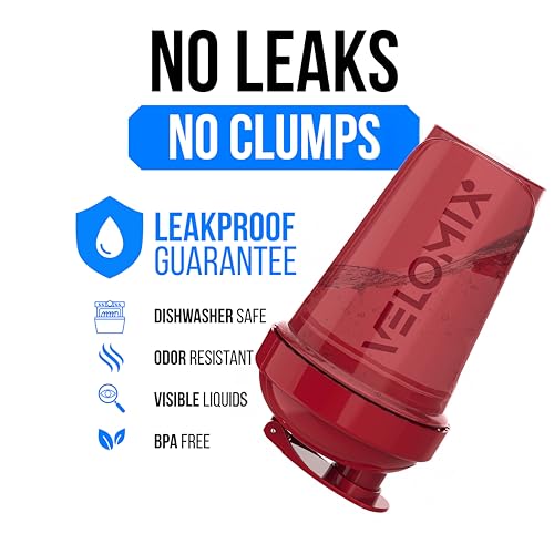 Image of VELOMIX -2 Pack- 20 oz Protein Shaker Bottles for Protein Mixes - 2x Wire Whisk | Leak Proof Shaker Cups for Protein Shakes and Pre Workout | Protein Shaker Bottle Pack (A3) Black /Red