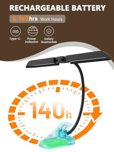 Image of Vekkia 96 Led Rechargeable Music Stand Light - Folding Clip On Piano Lamp, Portable Professional with 5 Brightnessx3 Color Temperature for Grand Piano and Book Reading
